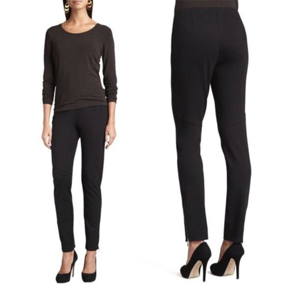 Eileen Fisher Ankle Zip Ponte Skinny Pants Pull On Stretch Knit Legging Black XS - Picture 1 of 8